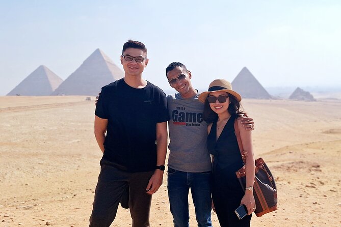 Private Giza Pyramids Sphinx Memphis Saqqara Lunch and Camel - Giza begins with the pyramids of Khufu, Khafre, and Menkaure