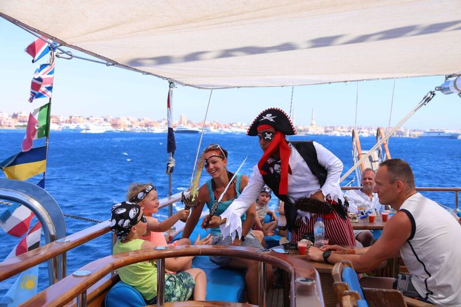 Sharm: Pirates Sailing Boat cruise with transfers & lunch - Lunch in the cool lower salon